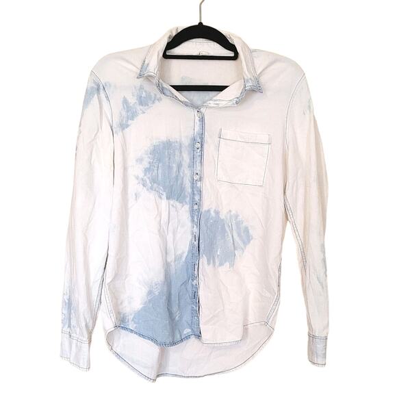 Aeropostale Size Large White Blue Button Up Top Blouse Long Sleeve Soft Comfy - Picture 1 of 11